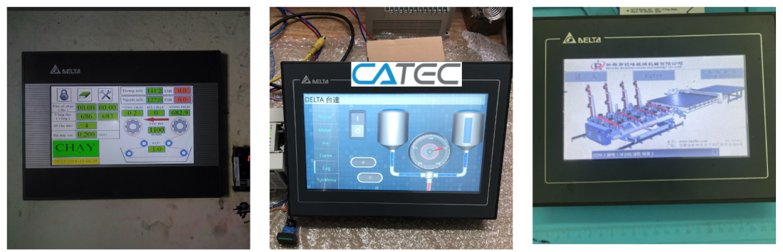 Hình ảnh thực tế sửa màn hình HMI Delta tại xưởng Catec (sửa chữa thay cảm ứng màn hình Delta, Thay LCD màn hình Delta, sửa board mạch màn hình Delta, sửa phần mềm màn hình Delta ...)